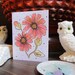 Peach Dahlia Flower Drawing - Art Card -  Hand Drawn Cut Out Metallic Card - Pen and Colored Pencil Drawing
