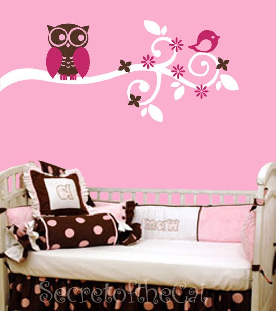 Nursery Wall Decal Owl decal Branch vinyl decal children decal vinyl wall sticker