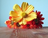 CLEARANCE - Wildflower Headband - Golden Satin Ribbon-Wrapped Headband with Flower Embellishments