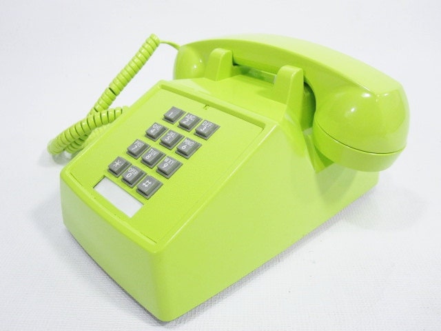 Vintage Phone chartreuse push button telephone
