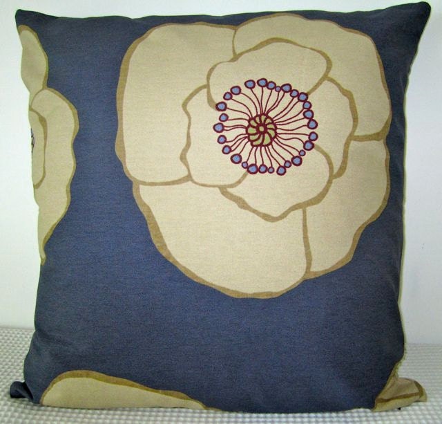 Blue beige and green giant floral cushion cover, contemporary designer fabric slip cover, throw pillow, decorative cushion, accent pillow