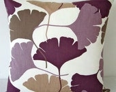 Ginkgo leaf motif retro purple, lilac, brown and white cushion Cover, contemporary designer fabric slip cover, throw pillow
