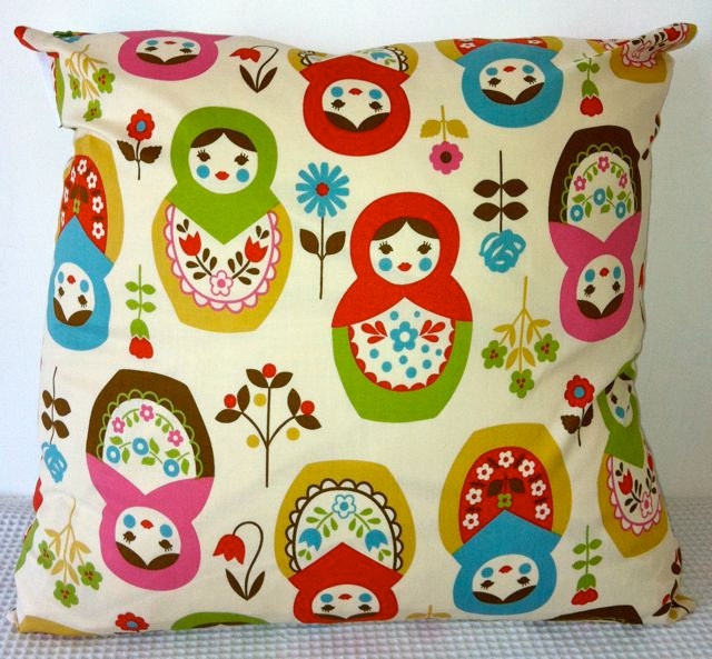 Kokka colorful babushka motif on cream background cushion cover, slip cover, throw pillow, decorative cushion, accent pillow