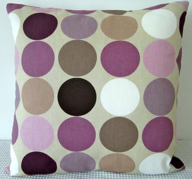 Retro dots in purple, lilac, brown and white cushion cover, contemporary designer fabric slip cover, throw pillow
