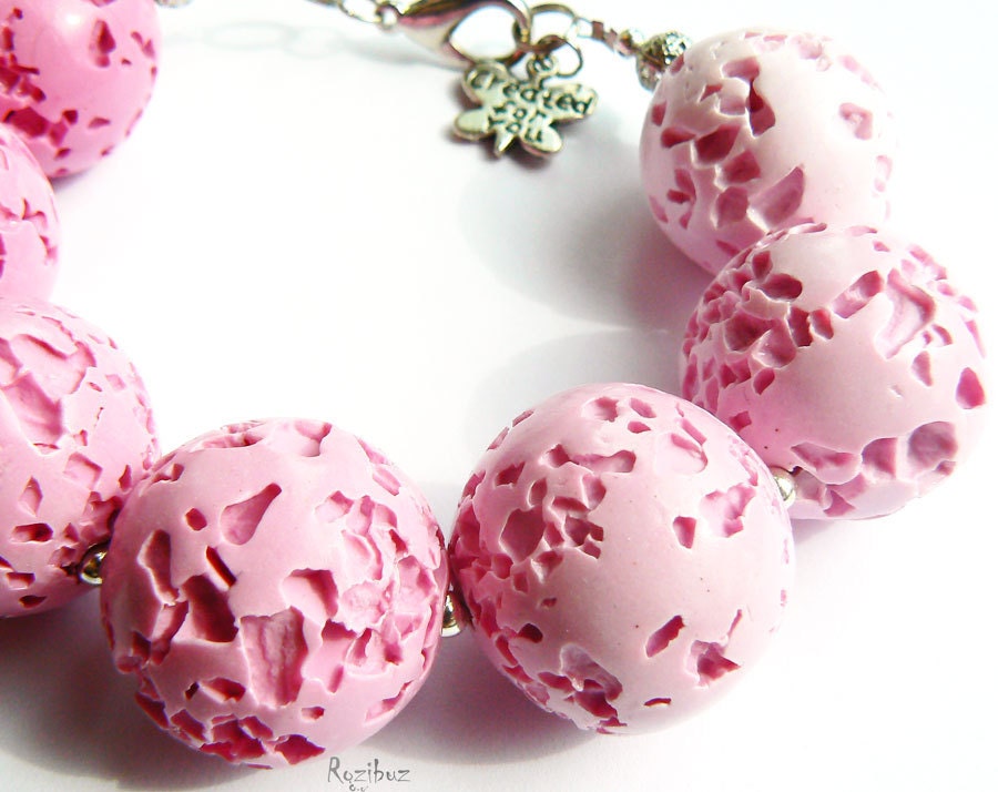 Sweet pink air souffle set of bracelet and earrings from polymer clay - pink bracelet, gift idea for her, mother's day  - made to order