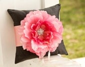 Black Ring Pillow, wedding ring pillow,  ring pillow, rose
