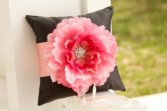 Black Ring Pillow, wedding ring pillow,  ring pillow, rose