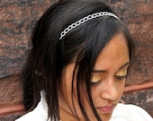 Silver Czech Glass Beaded Headband with Ribbon Ties - No Headaches