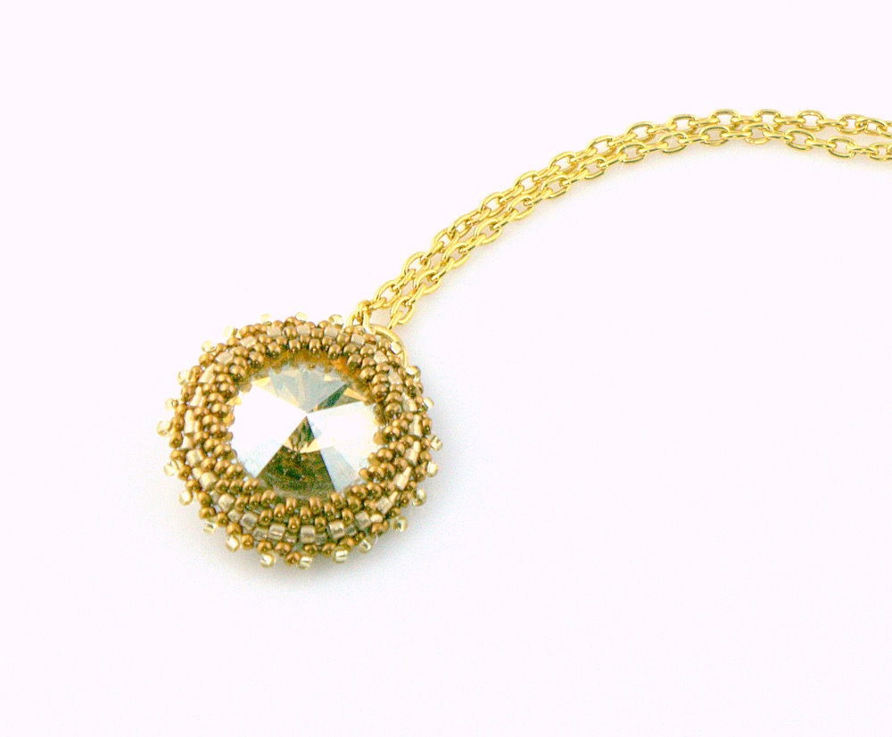 Gold  Beaded Swarovski Crystal Pendant - weddings, bridal, special occasion, or everyday wear