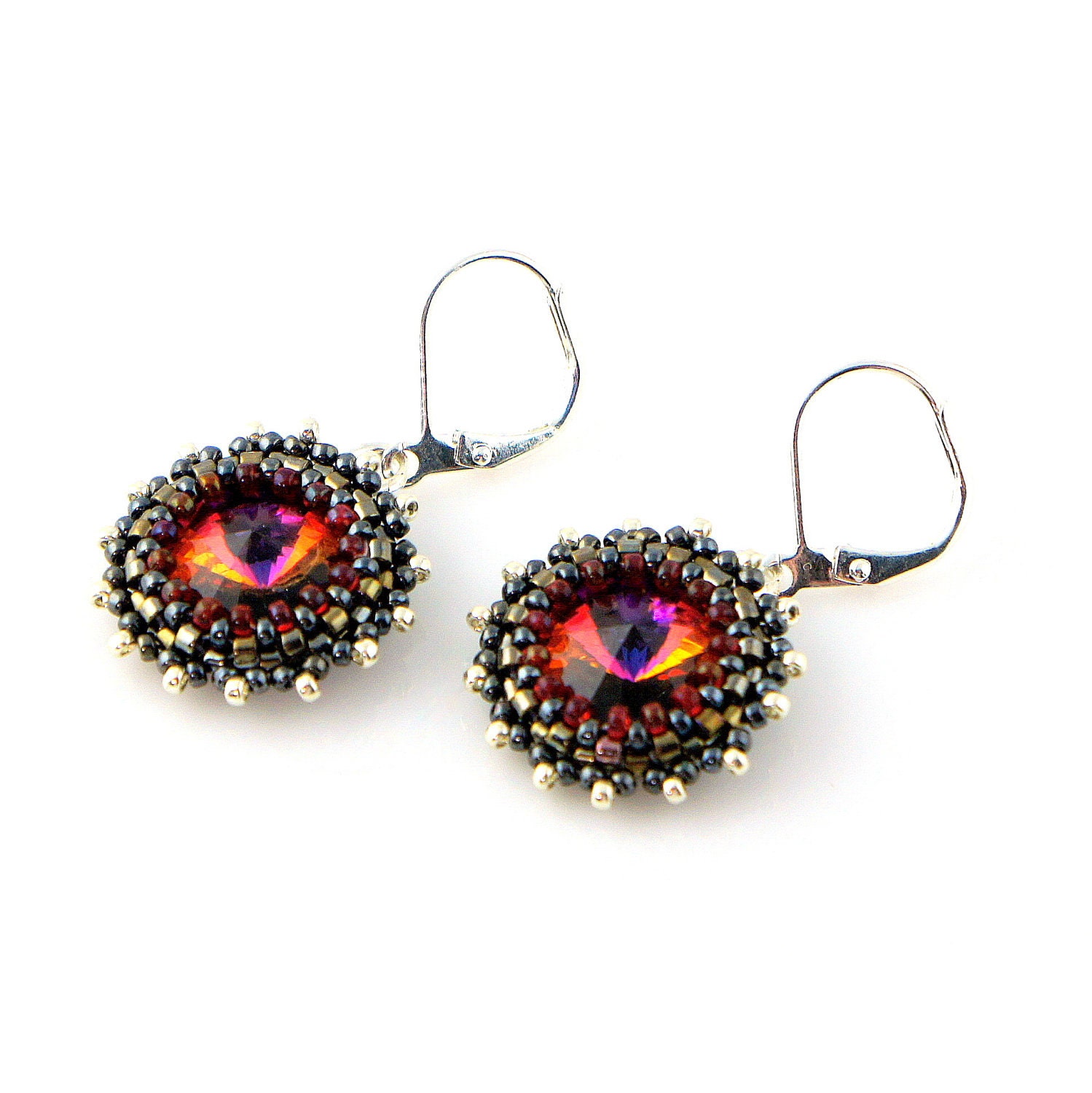 Mystic Red Swarovski Crystal Earrings in Gunmetal
