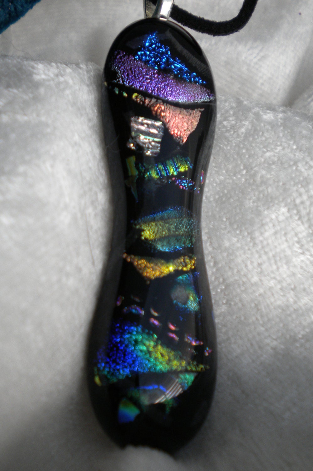 Fused Glass and Dichroic Modern Art Color Collage Pendant Necklace
