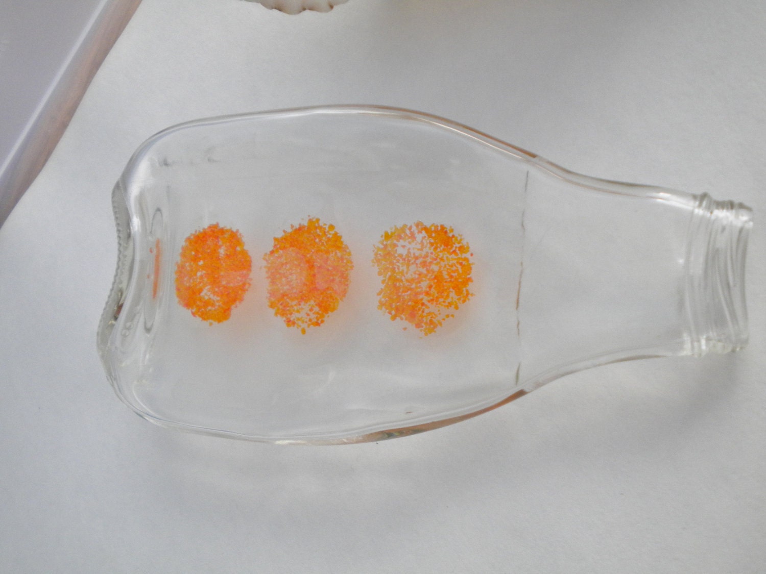 Upcycled Orange Circles Soda Bottle Spoon Rest or odds and ends bowl