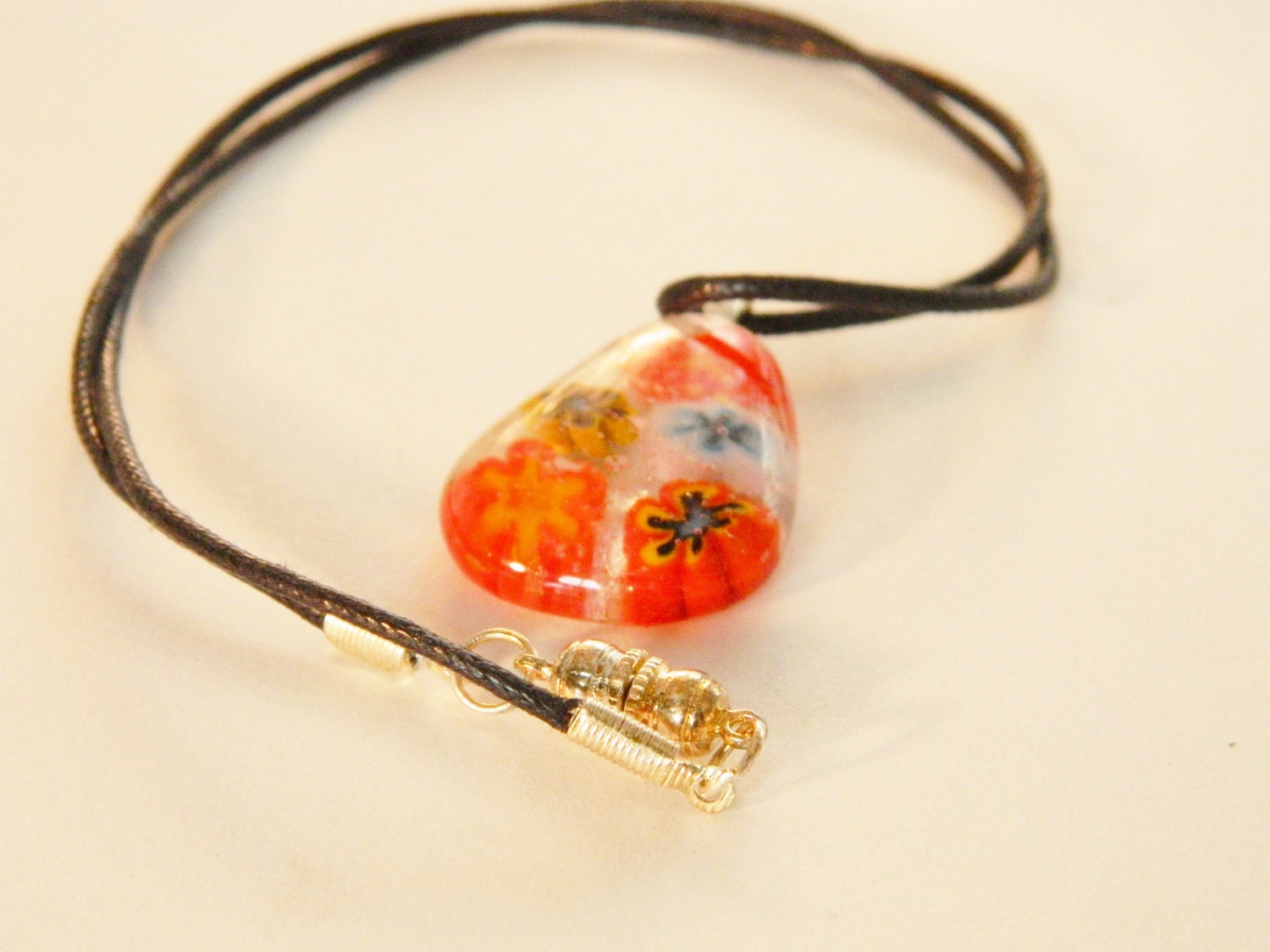 Fused Glass Flowers Millefiori Glass Pendant Necklace
