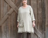 dress tunic washed linen in dark natural flax