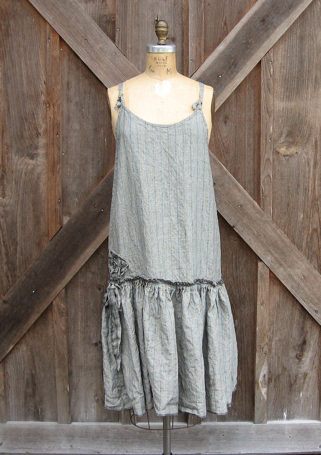 linen dress jumper pinafore smock sundress in blue stripe linen