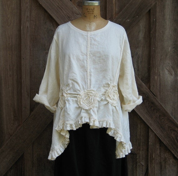 linen top ruched with roses