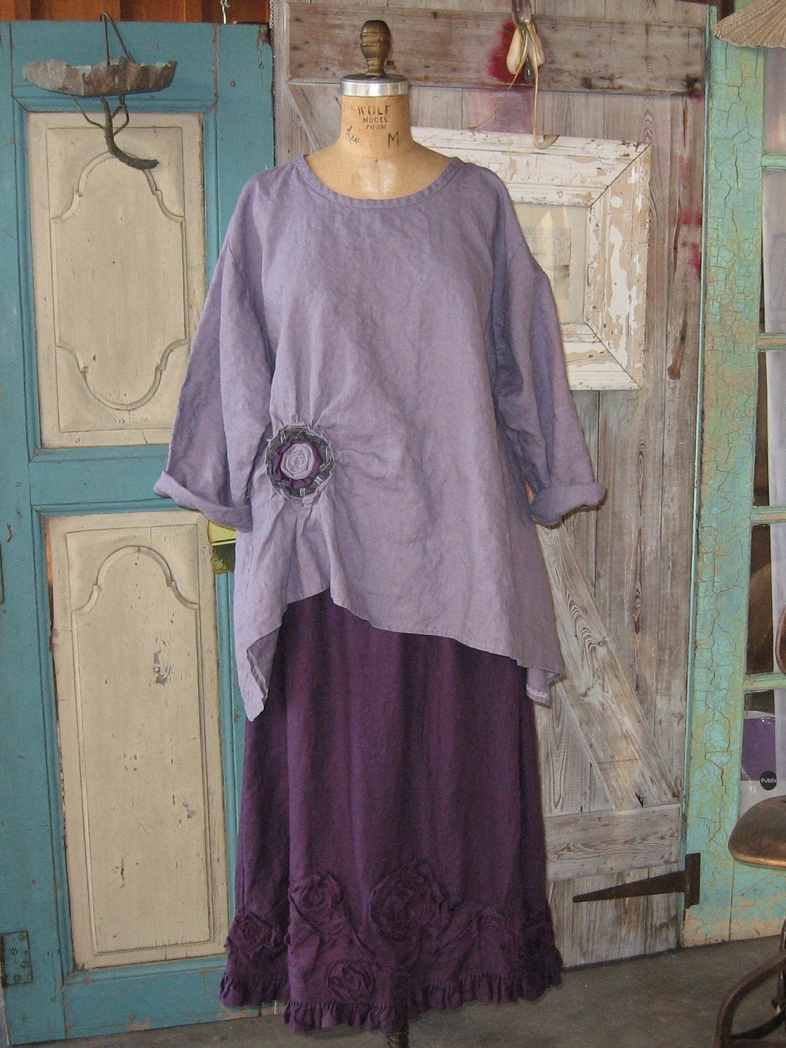 linen top ruched with rose