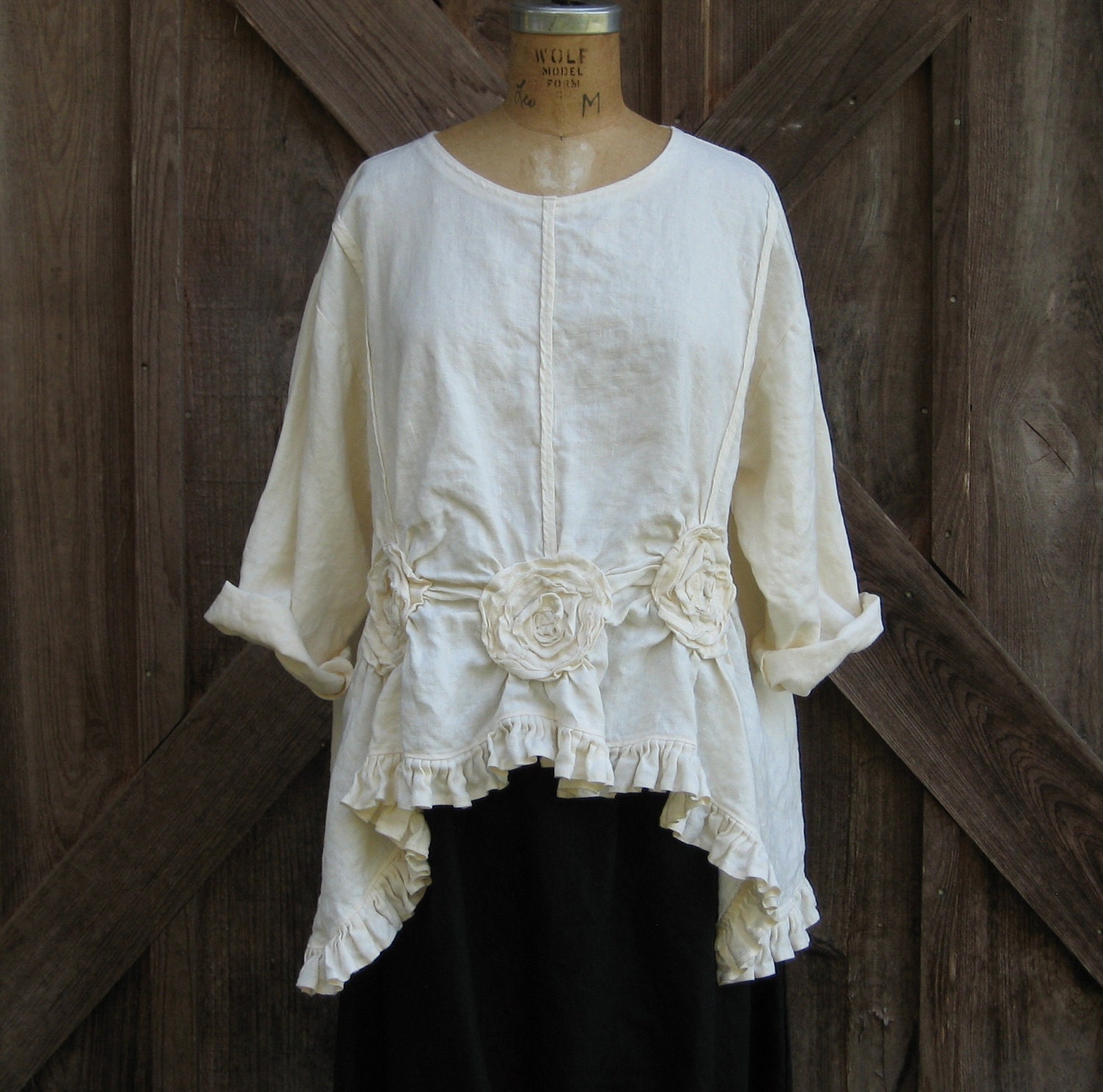 linen top ruched with roses
