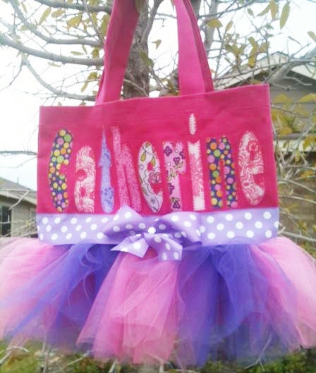Big Letter Personalized Ballet Tutu Tote - Full skirt , Bow with Gem - Ballet Bag, Dance Bag, Ballerina Bag, Custom Ballet Bag