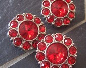 6 Red Rhinestone Buttons for Hair Flower Embellishments Clip Wedding Accessories(B1007-25mm)