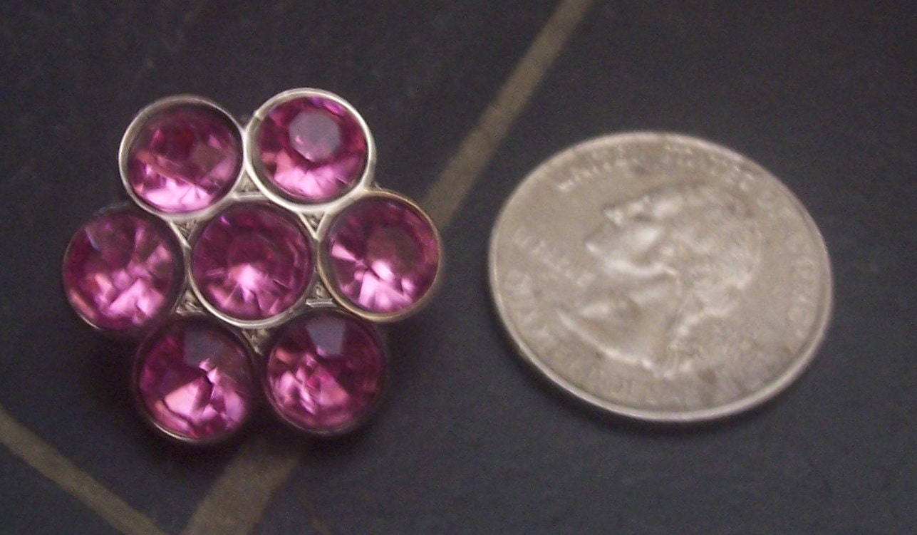 3 Pink Flower Rhinestone Crystal Buttons for Hair Flower Comb Clip Wedding Accessories(B1006-25mm)
