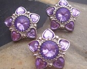 3 Lavender Heart shaped Rhinestone Buttons for Hair Embellishments Flower Comb Clip Wedding Accessories(B1010)