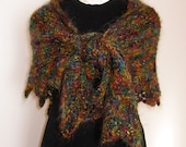 Hand Knit Shawl Mohair and Boucle' Ribbon Shawl Multi Color