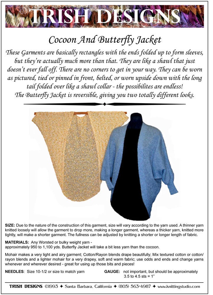 Knitting Pattern PDF Cocoon and Butterfly Jacket