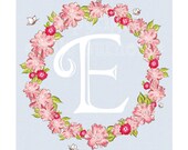 8x10 Print Custom Monogram Girl Wall Art Print Nursery Bedroom Apple Blossom Flowers Blue Pink Red Insects Emily Burnette Recipe 4 Cute