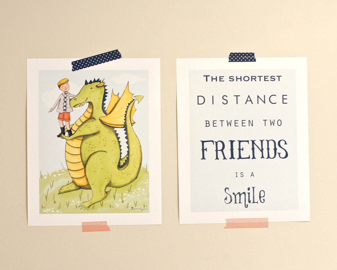 Set of 2 8x10 prints - Boys Nursery Bedroom Decor - Dragon and quote - midcentury modern illustration - Recipe 4 Cute - Emily Burnette