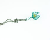 Necklace Pendant -Flower- in Matte Dark Turquoise and  Warm Honey
