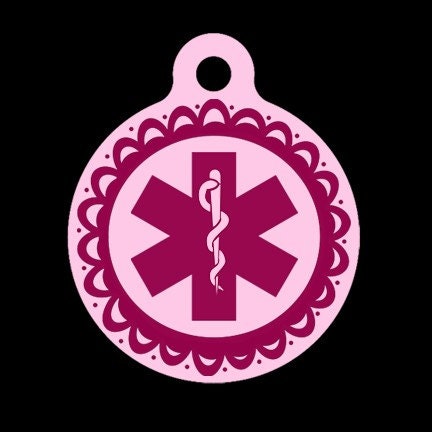 Medical Id Tag - Girly Medical Alert ID Tag, Child ID Tag, Pet ID Tag