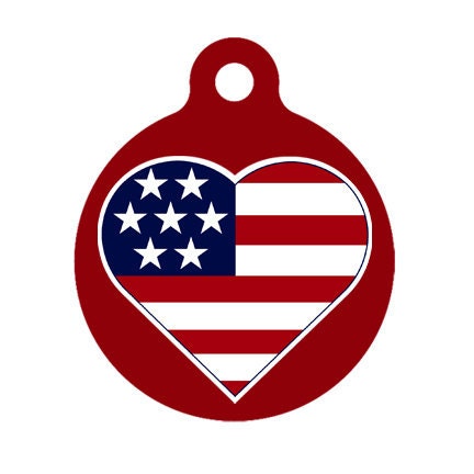 Pet ID Tag - Happy Independence Day Heart July 4th Pet Tag, Dog Tag, Cat Tag, Luggage Tag, Child ID Tag Red Background