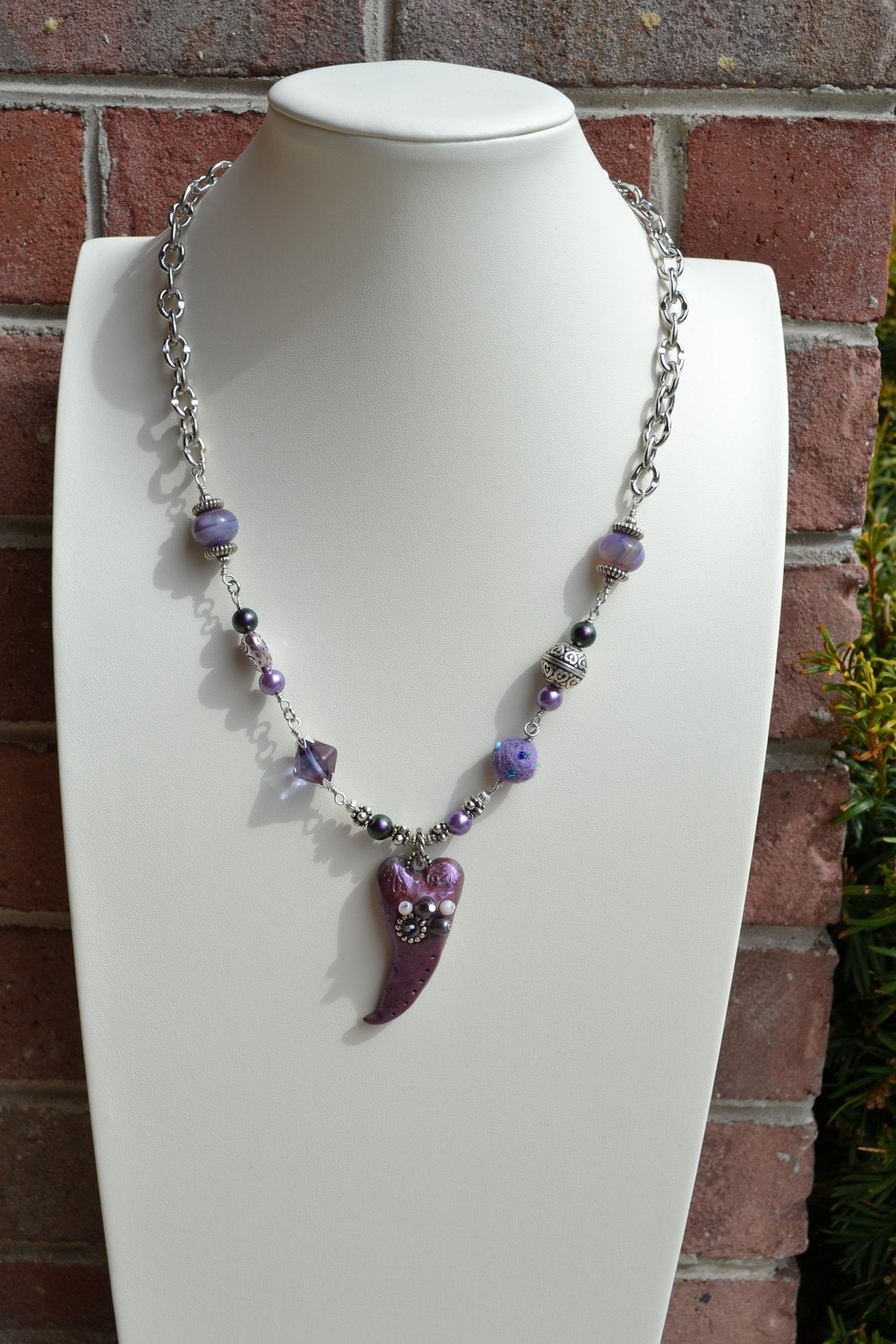 SALE Purple Polymer Clay Heart Necklace Handmade
