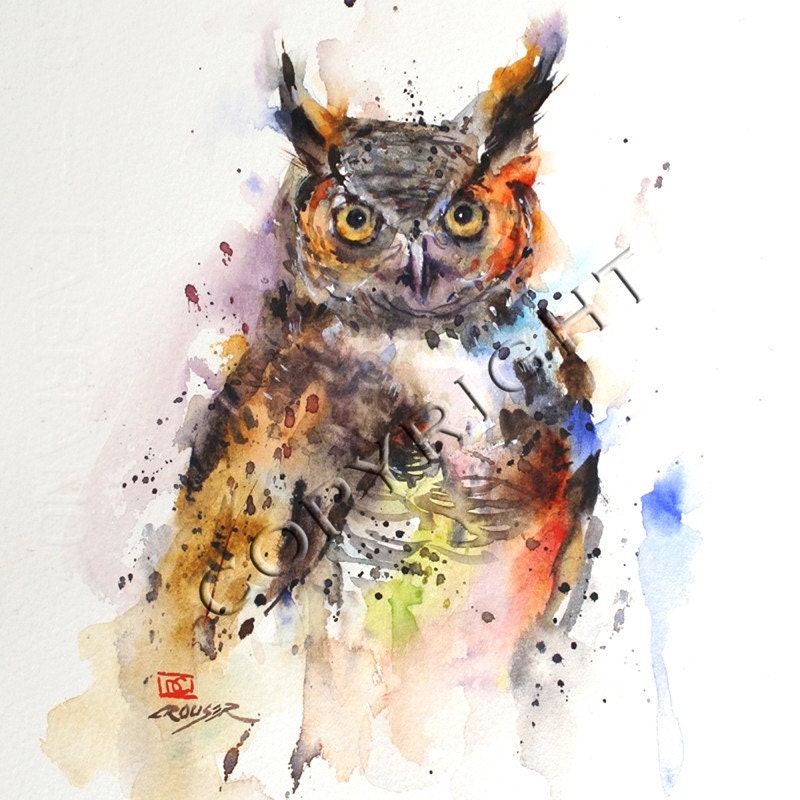 GREAT HORNED OWL 12 x 18" Giclee' Print