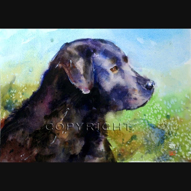 BLACK LABRADOR Watercolor Print by Dean Crouser
