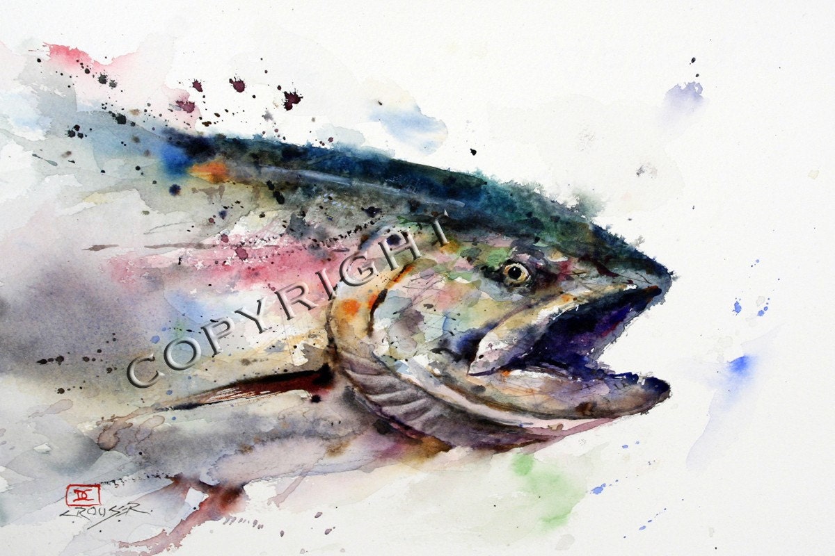 ABSTRACT SALMON Watercolor Fish Print By Dean Crouser