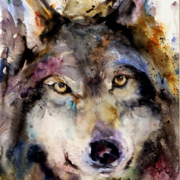 WOLF Original Watercolor Painting By Dean Crouser