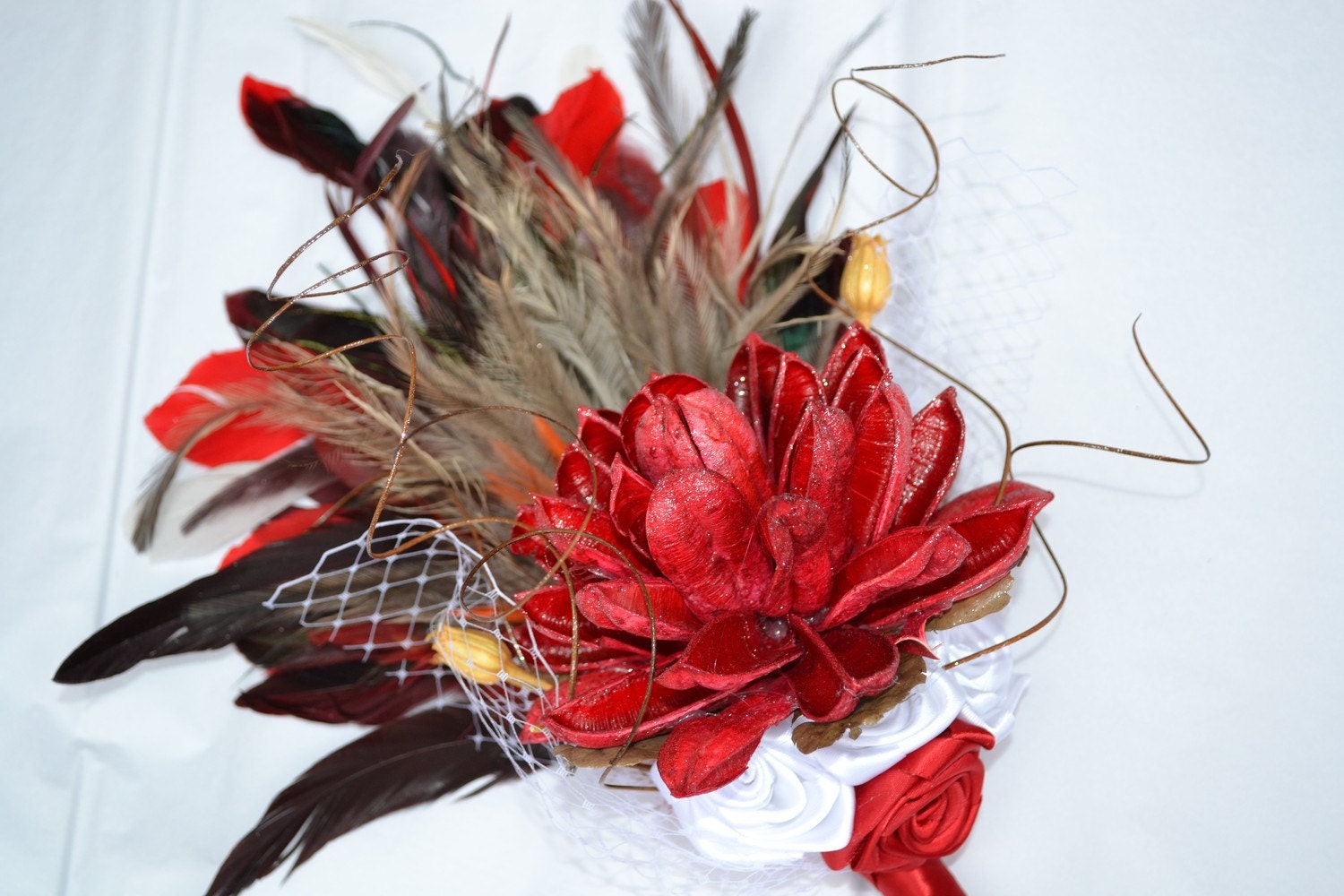 Feathers and Fabric Bridesmaid Bouquet