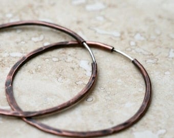Copper hoop earrings - hammered endless hoops