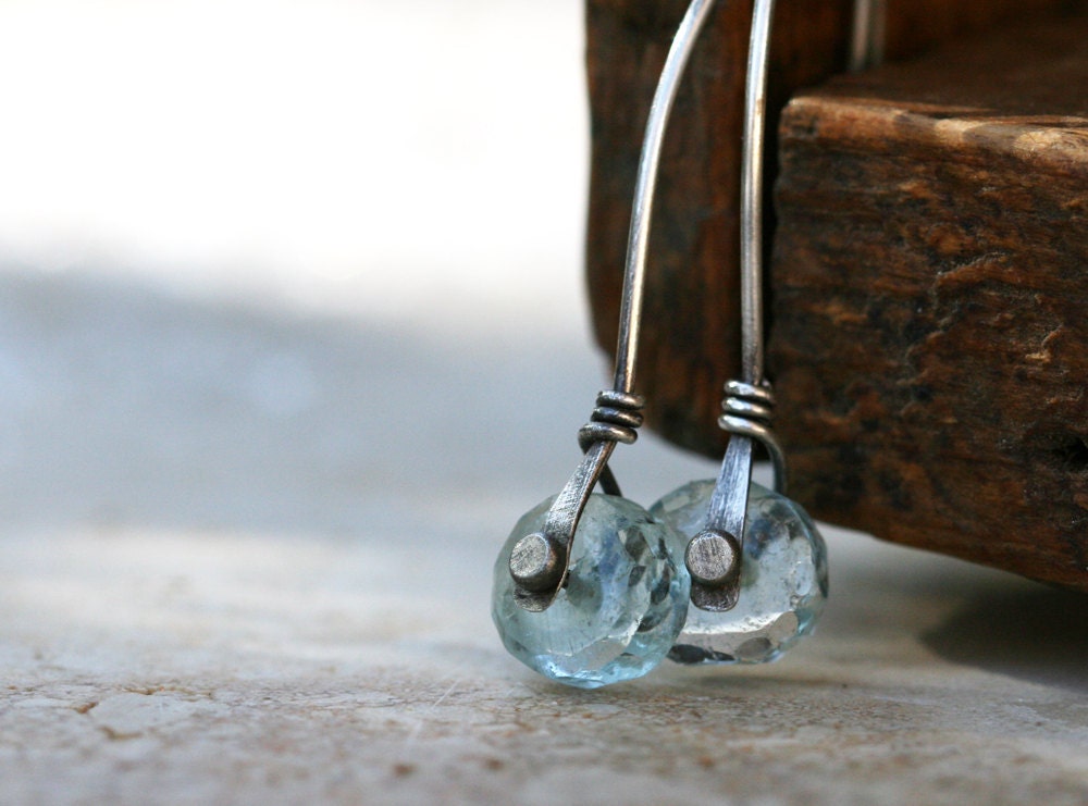 Aquamarine rivet earrings - petite size