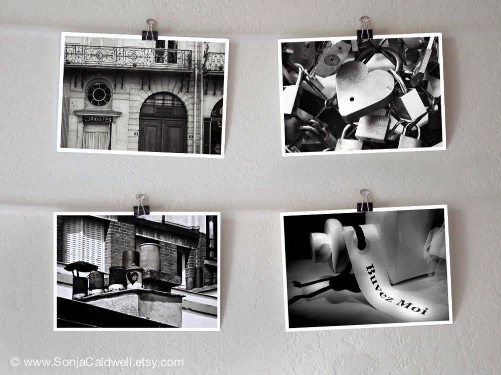 Paris black and white photography set - four 5x7 Original Fine Art Black and White Photography