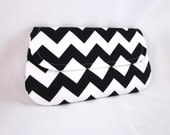 White Black Chevron Clutch by waterpath