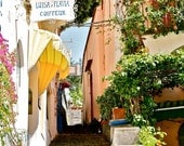 Positano Italy Photograph - Streets of Positano - 5x7 Print - Mediterranean - Amalfi Coast - Italian Wall Art - Yellow Peach - Home Decor