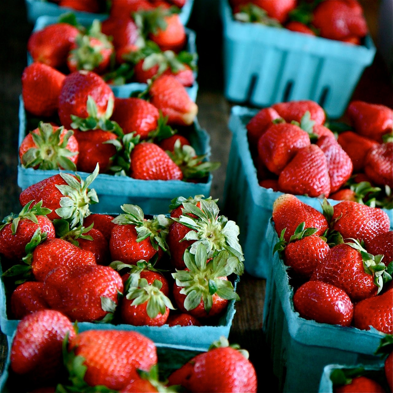 Kitchen Art - Strawberry - Farmers Market Strawberries - Turquoise and Red - Fruit Print - Berry - Food Photography - 12 x 12 Print