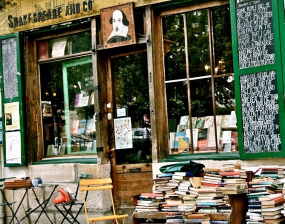 Paris Photography - Shakespeare and Company - Book Store in Paris - Home Decor - Art Print - Green Brown Yellow - Paris, France - Wall Art