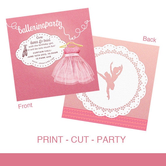 Personalized Birthday Party Invitation Printable 5x5 - Ballerina Birthday Girl Pink Princess Dance Birthday Party Theme - Dancer Ballet