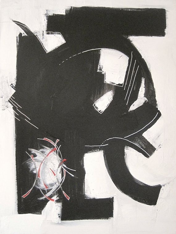 SALE - BULL FiGHT original abstract modern painting - gallery fine art - contemporary interior design - ooak home wall decor - black white