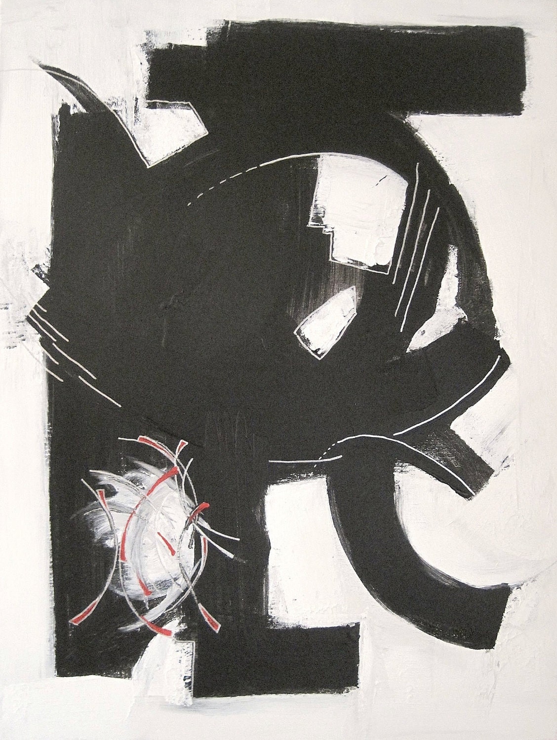 SALE - BULL FiGHT original abstract modern painting - gallery fine art - contemporary interior design - ooak home wall decor - black white