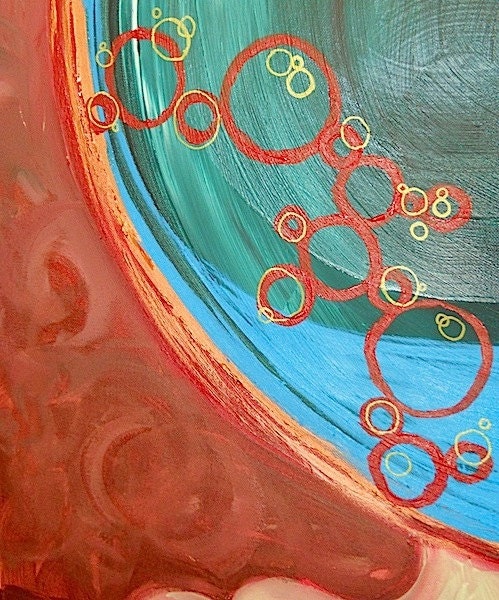SALE - Large Abstract Acrylic Original Painting 40"x30"x1" by Linnea Heide - modern geometric - red copper turquoise